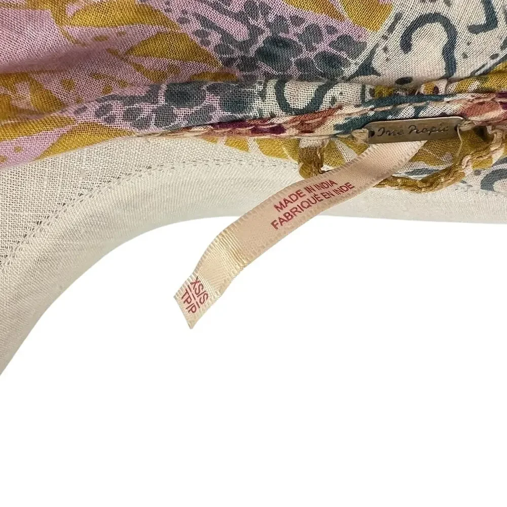 Free People Hold On Tight Gauze Pullover‎ Top Hooded Floral Paisley XS Small
